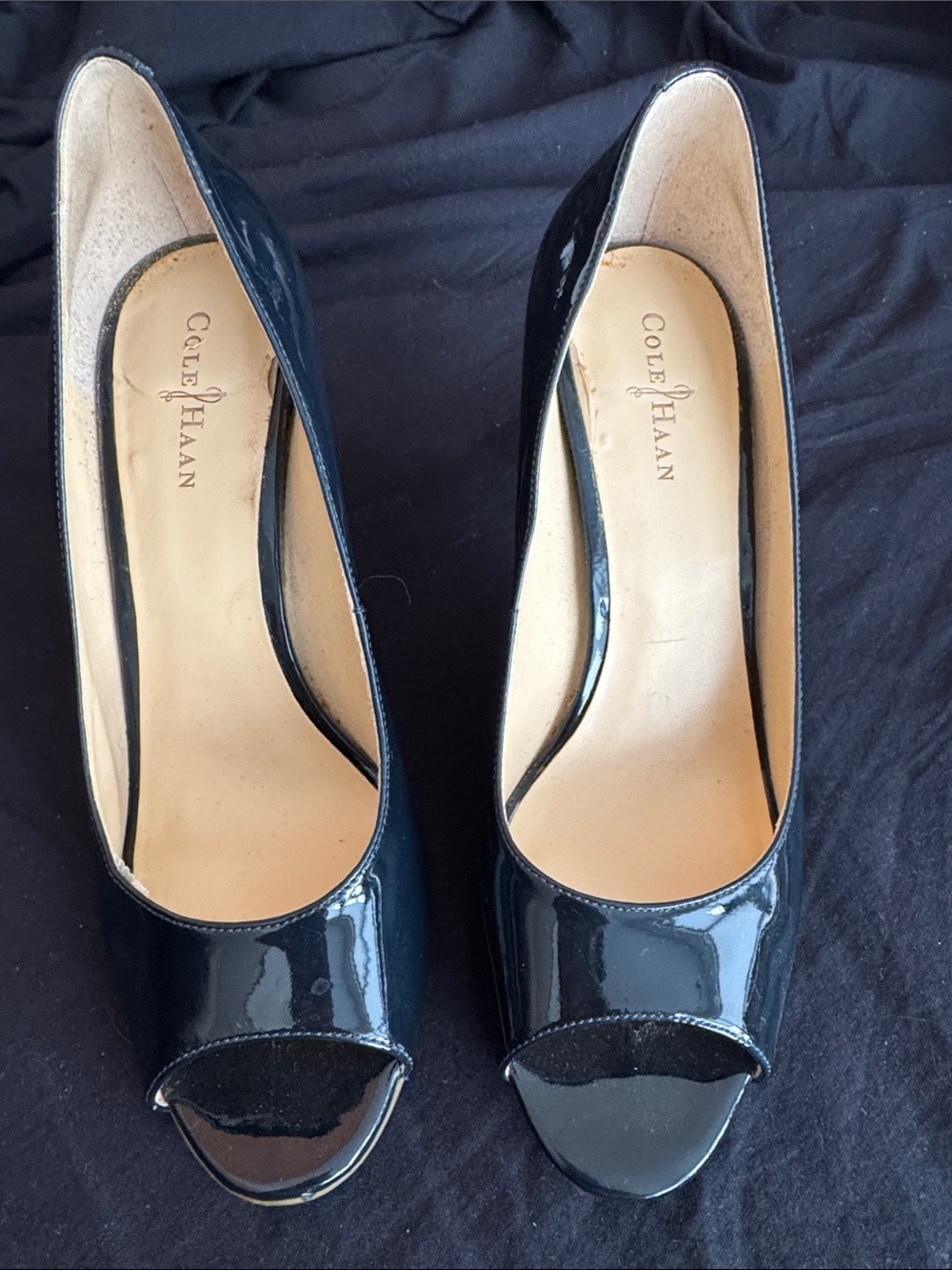 Cole Haan Black Patent Peep-Toe Heels